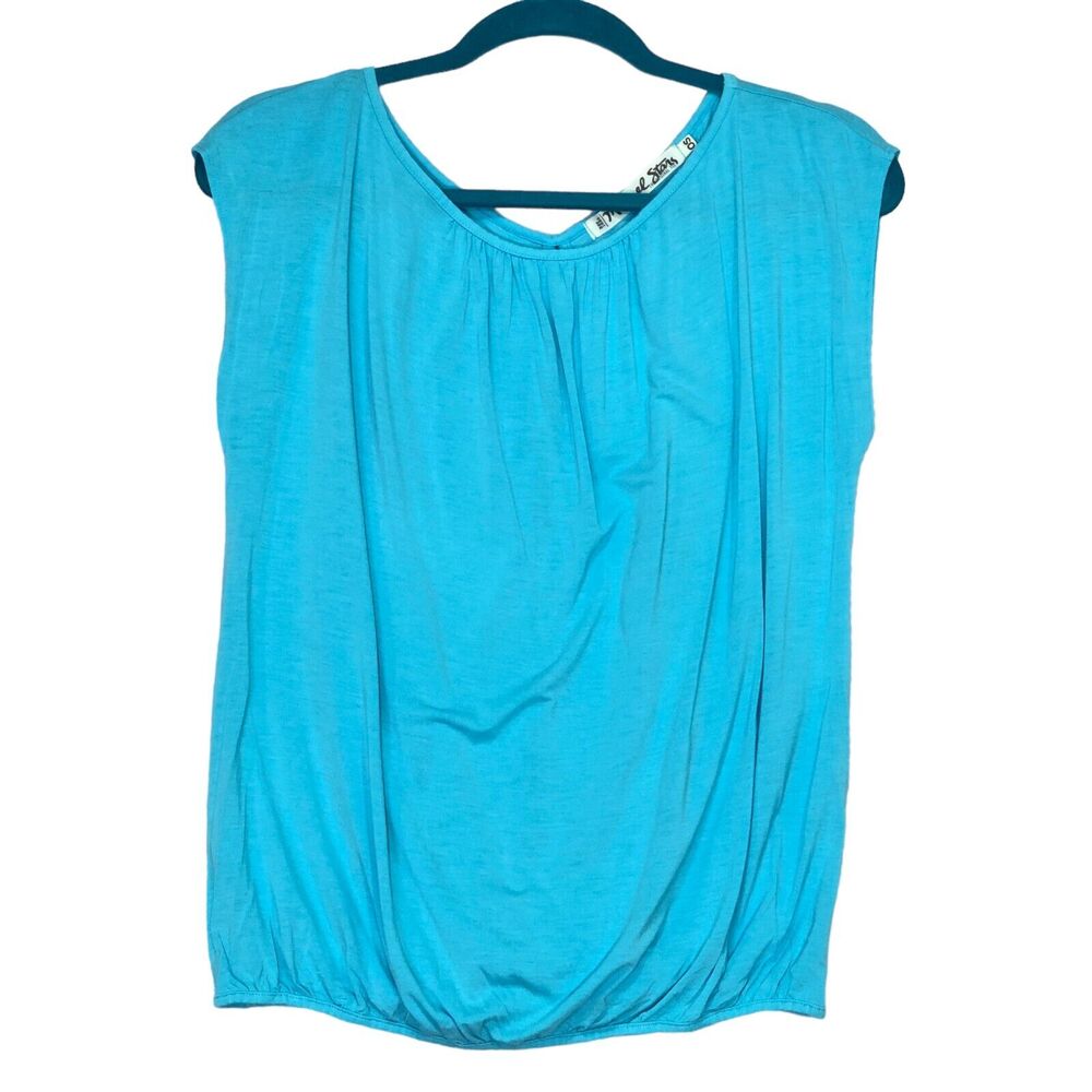 Michael Stars Womens One Size Split Back Bright Blue Blue Shirt Top